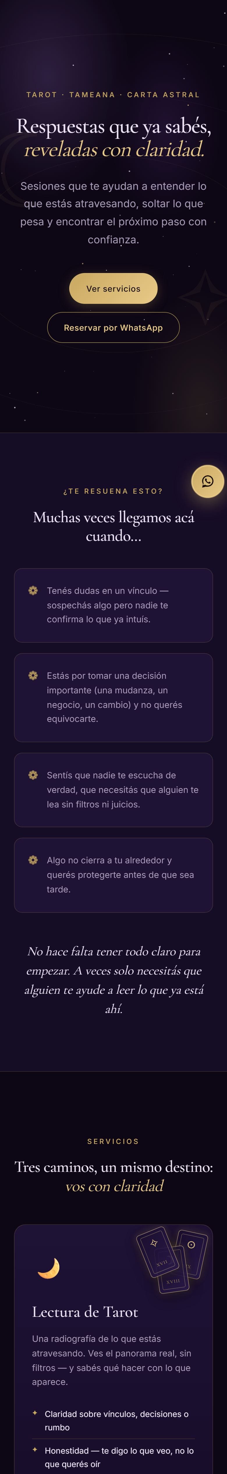 Captura de la página de Dali Tarot en el celular